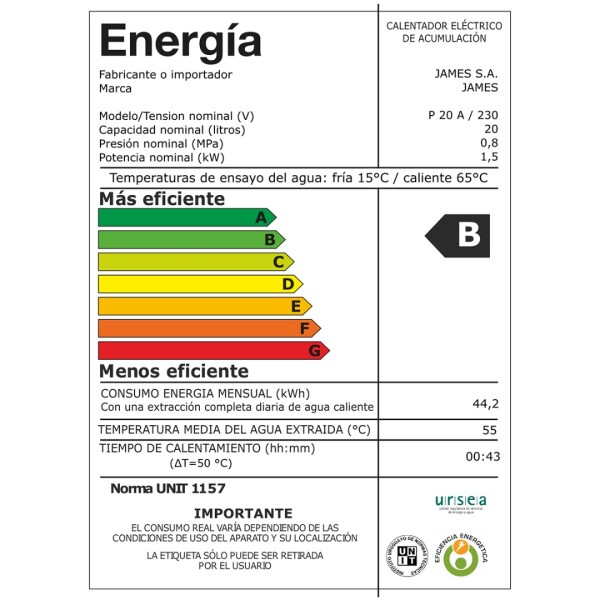 Termotanque Calefón James Prisma Salida Inferior 20 L TERMOTANQUE JAMES 20L PRISMA ACERO 031**