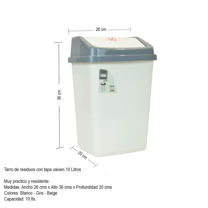Tarro de residuos 10L con tapa vaivén BLANCO