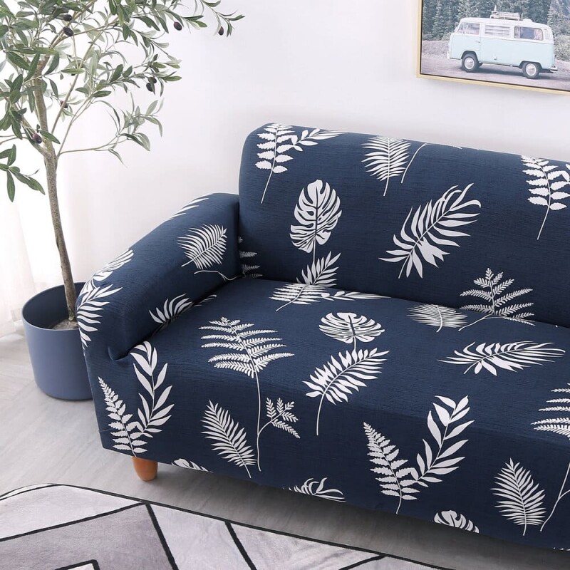 Funda Sillón 1 Cuerpo Estampada Hojas Azules