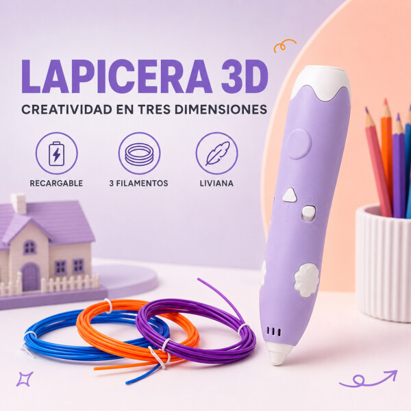 Lapicera 3D Infantil Recargable con Filamentos Violeta 1