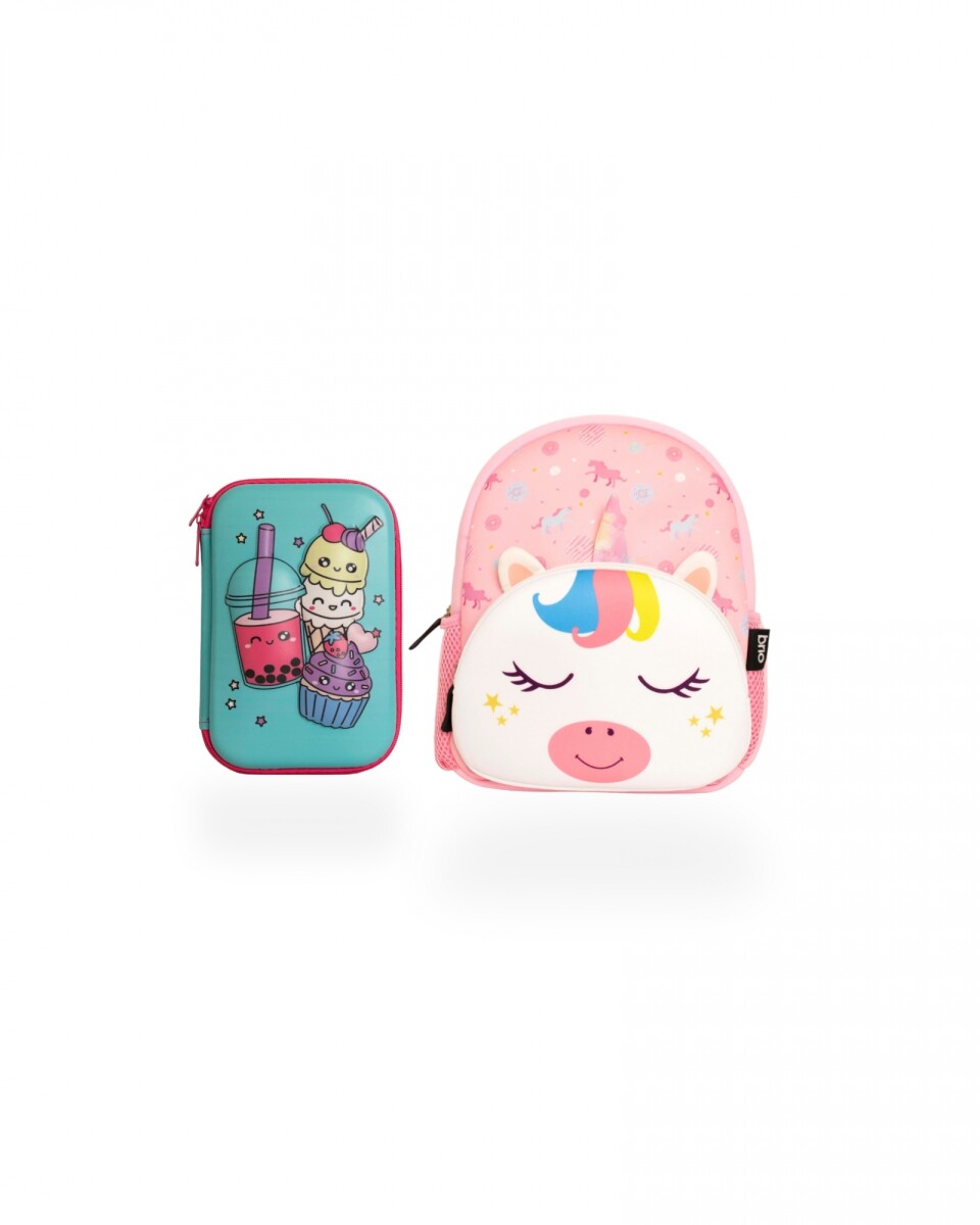 Set de mochila infantil de neopreno y cartuchera con divisiones brio - set-helados-unicornio 