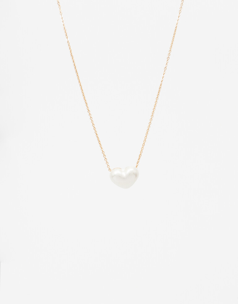 Cadena Corta con Dije Perla Collar Corto Con Dije De Corazón - Dorado