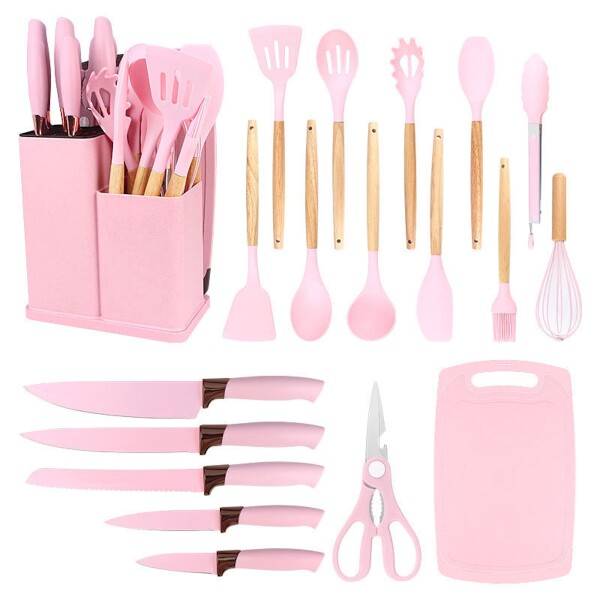 Set de 19 Utensilios para Cocina Silicona Antiadherente IMBACK Rosa Set de 19 Utensilios para Cocina Silicona Antiadherente IMBACK Rosa