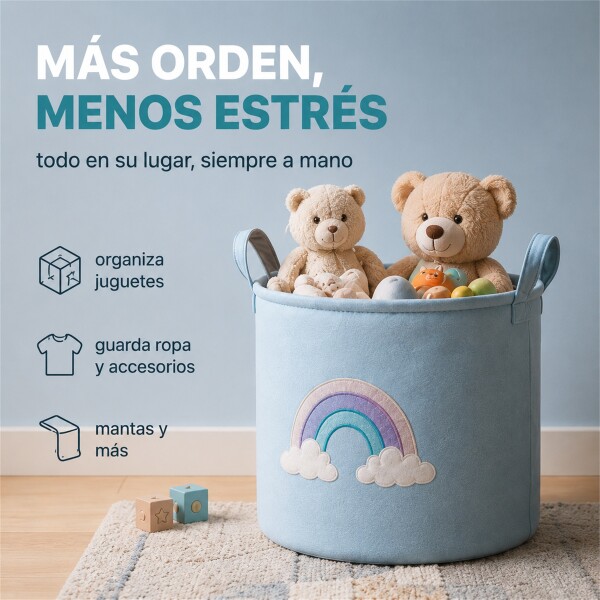 Canasto Organizador Infantil Arcoíris Tela Multiuso Bebé Celeste 1