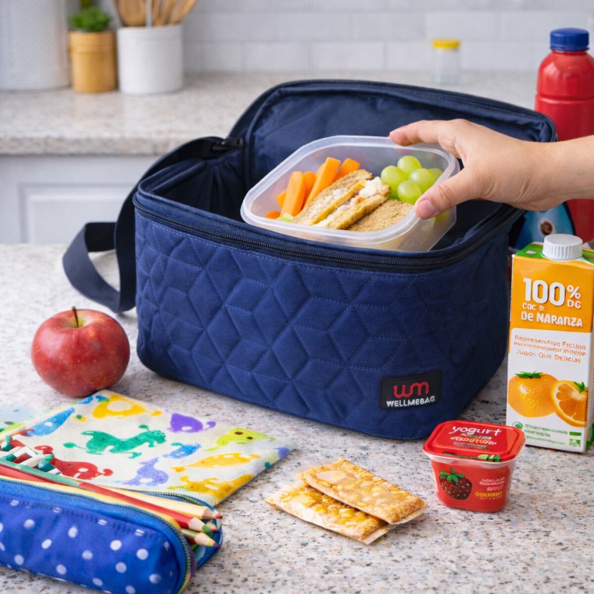 Lunchera Térmica Impermeable con Correa Ajustable Modelo Cuadrado - Azul 