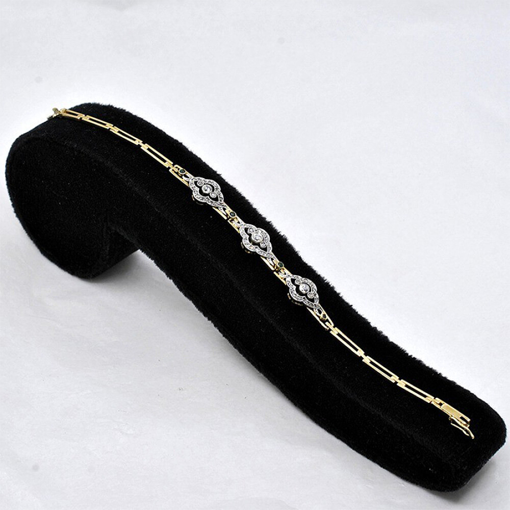 Pulsera Antigua En Oro 18K, Brillantes, Diamantes Y Esmeraldas Pulsera Antigua En Oro 18K, Brillantes, Diamantes Y Esmeraldas