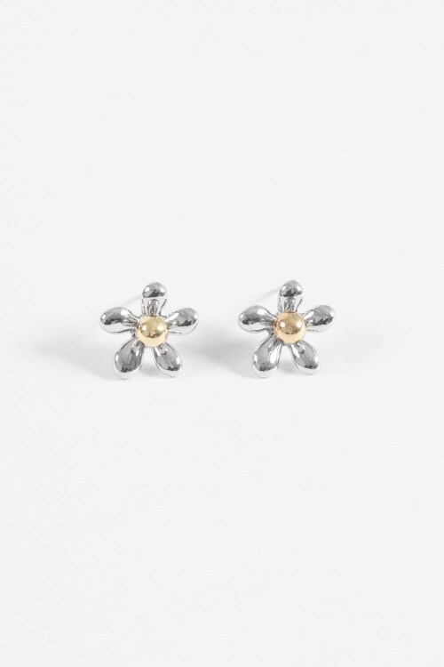 Caravanas flor metallic plateado