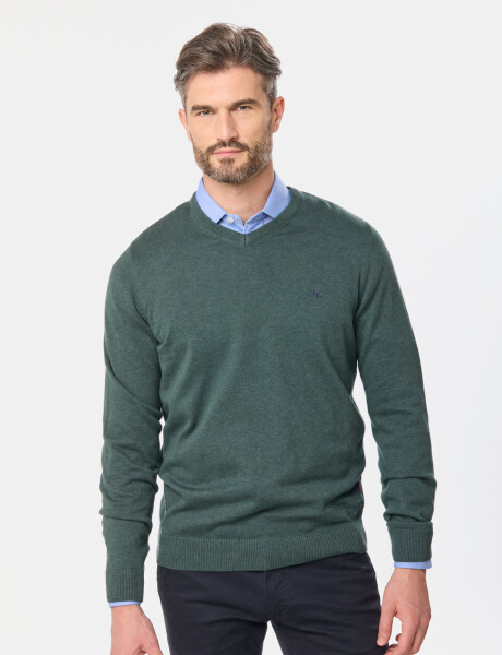 BUZO TEJIDO CUELLO EN V Verde Oscuro