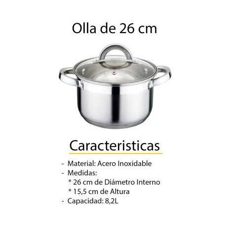 Set 3 Ollas Acero Inoxidable Con Tapas Vidrio Reforzadas Plateado