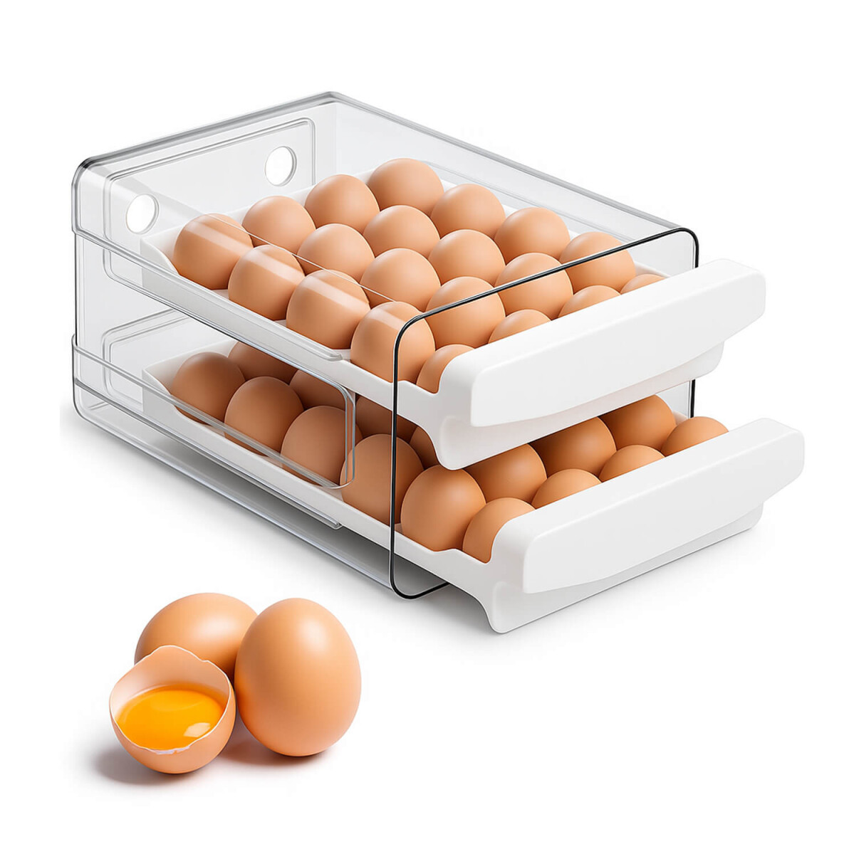 Huevera Caja Almacenamiento De Huevos Doble Capa 32 Unidades Organizador refrigerador cocina IMBACK Color Blanco 
