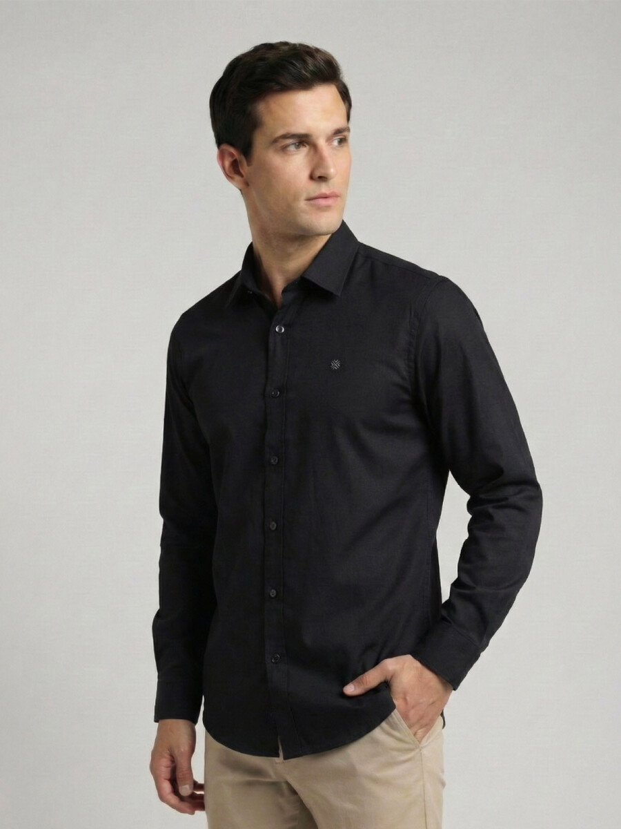 CAMISA MANGA LARGA LISA NEGRO 