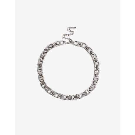 Collar Corto Cadena Metal Plateado Rodio