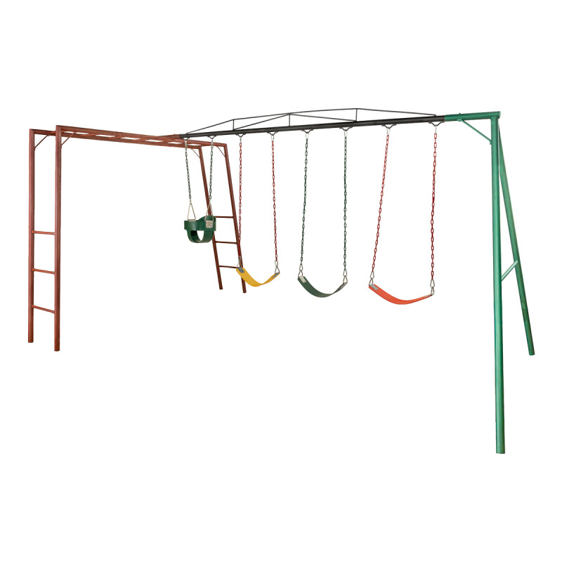 Pasamanos combinado con Juegos infantil diseñado para exterior con 3 hamacas de cincha y 1 hamaca de bebé. Pasamanos combinado con Juegos infantil diseñado para exterior con 3 hamacas de cincha y 1 hamaca de bebé.