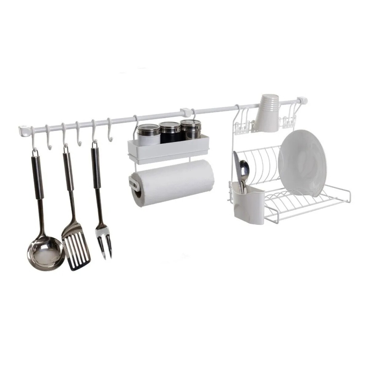 Set Cocina Escurridor Platos Aereo Cromado - Blanco 