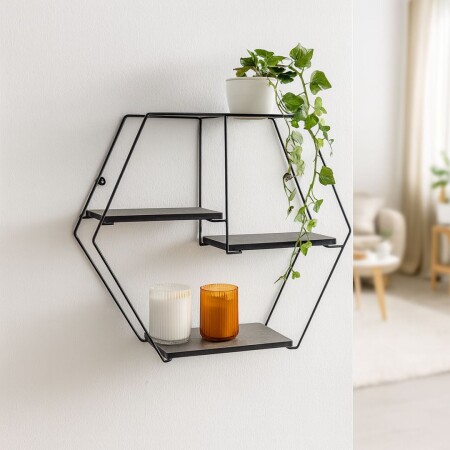 ESTANTE GEOMÉTRICO HEXAGONAL NEGRO