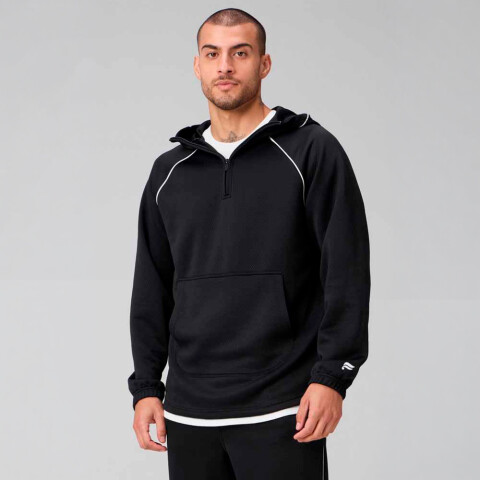 Polera The Gridtech Quarter Zip Hoodie Piped Hombre Black / Classic White