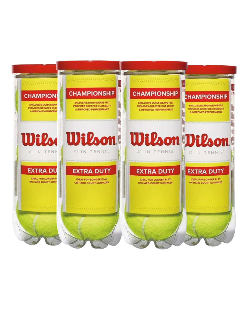 Pack de 4 tubos x3 pelotas de Tenis Wilson Extra Duty 