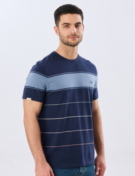 REMERA RAYADA DE ALGODÓN Azul