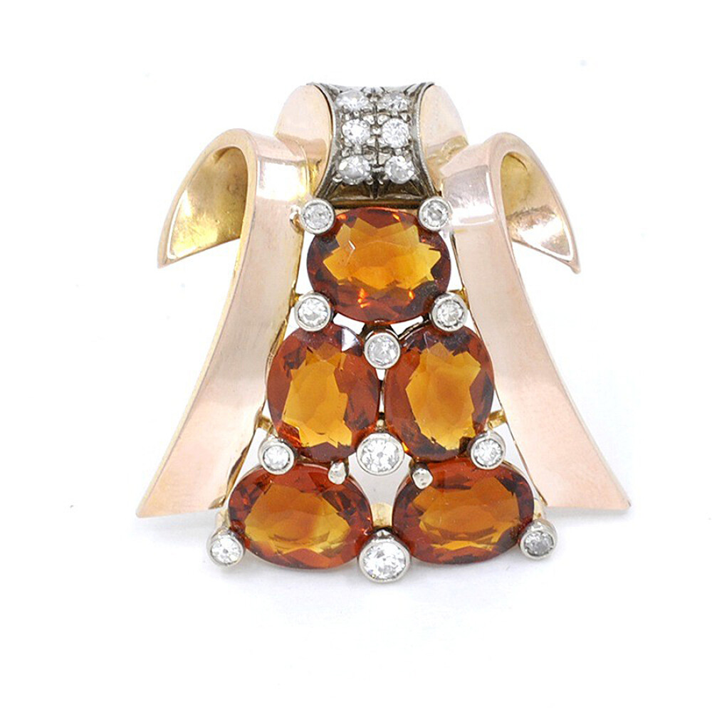Clip Prendedor 18K Con Brillantes Y Topacios Clip Prendedor 18K Con Brillantes Y Topacios