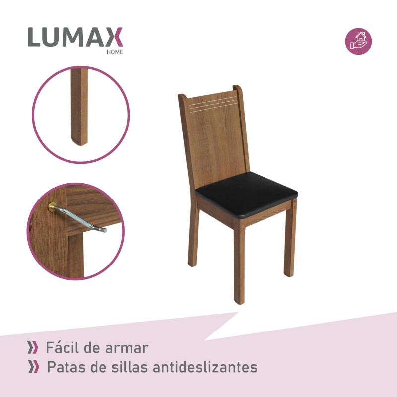 Juego de comedor con mesa redonda de vidrio y 4 sillas rústicas Negro