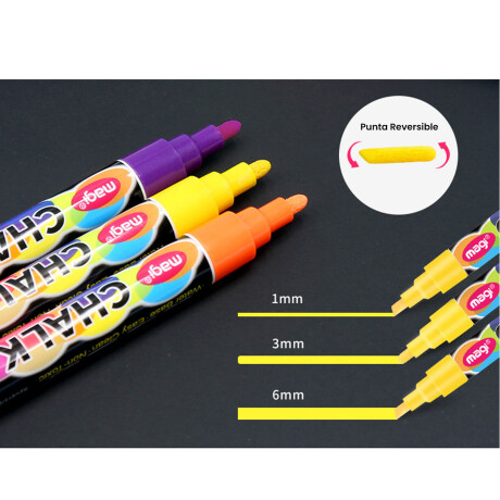 Set X24 Marcadores Tiza Líquida Punta Reversible Chalk Neon Brillo P/ Vidrio, Papel, etc Esc001001