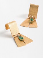 Pendientes Dorados De Cristal verde