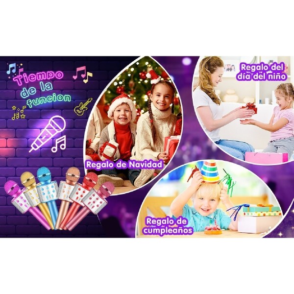 Micrófono Karaoke + Parlante Bluetooth Usb Rosado Niños Variante Color Violeta