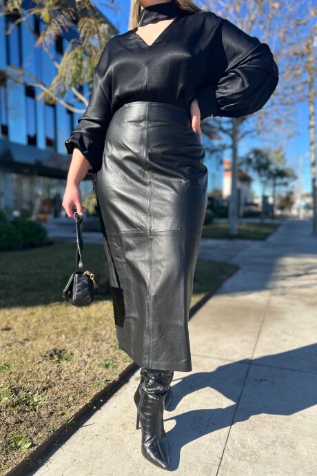 Pollera de cuero Elisa Negro