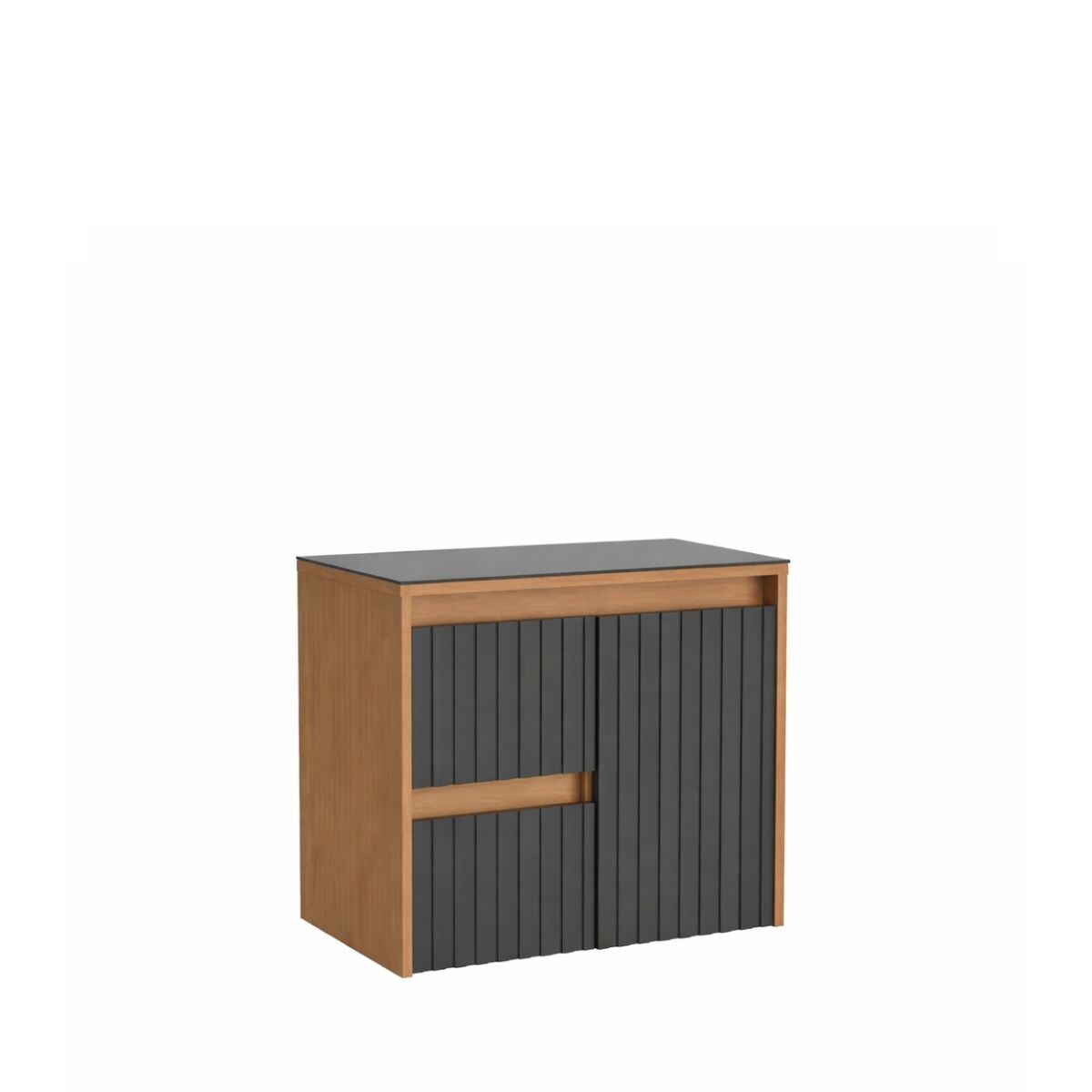 Mueble De Baño Suspendido Kyoto Negro 61 Cm Con Tapa De Vidrio Sin Bacha 