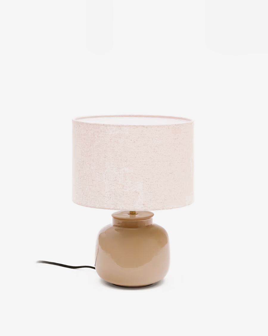Lámpara de mesa Tay de cerámica verde y lino beige Lámpara de mesa Tay de cerámica verde y lino beige