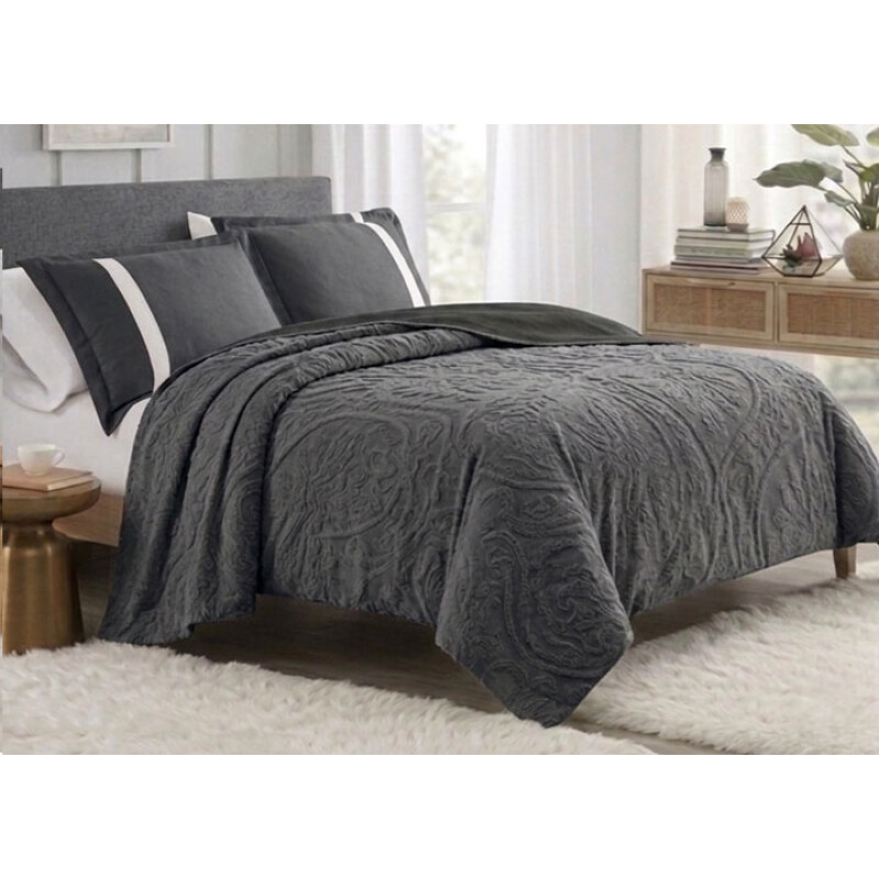 Manta Cotton Flor Corderito 2 Plazas Frazada Polar Premium 230x240 Reversible Sherpa Cálida Suave GRIS
