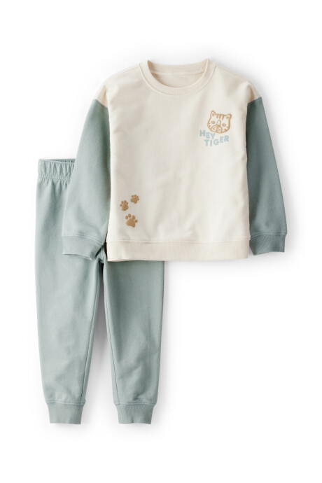 Set dos piezas de algodón, pantalón y buzo, azul y crema, estampa tigre. Talles 2-5T Sin color