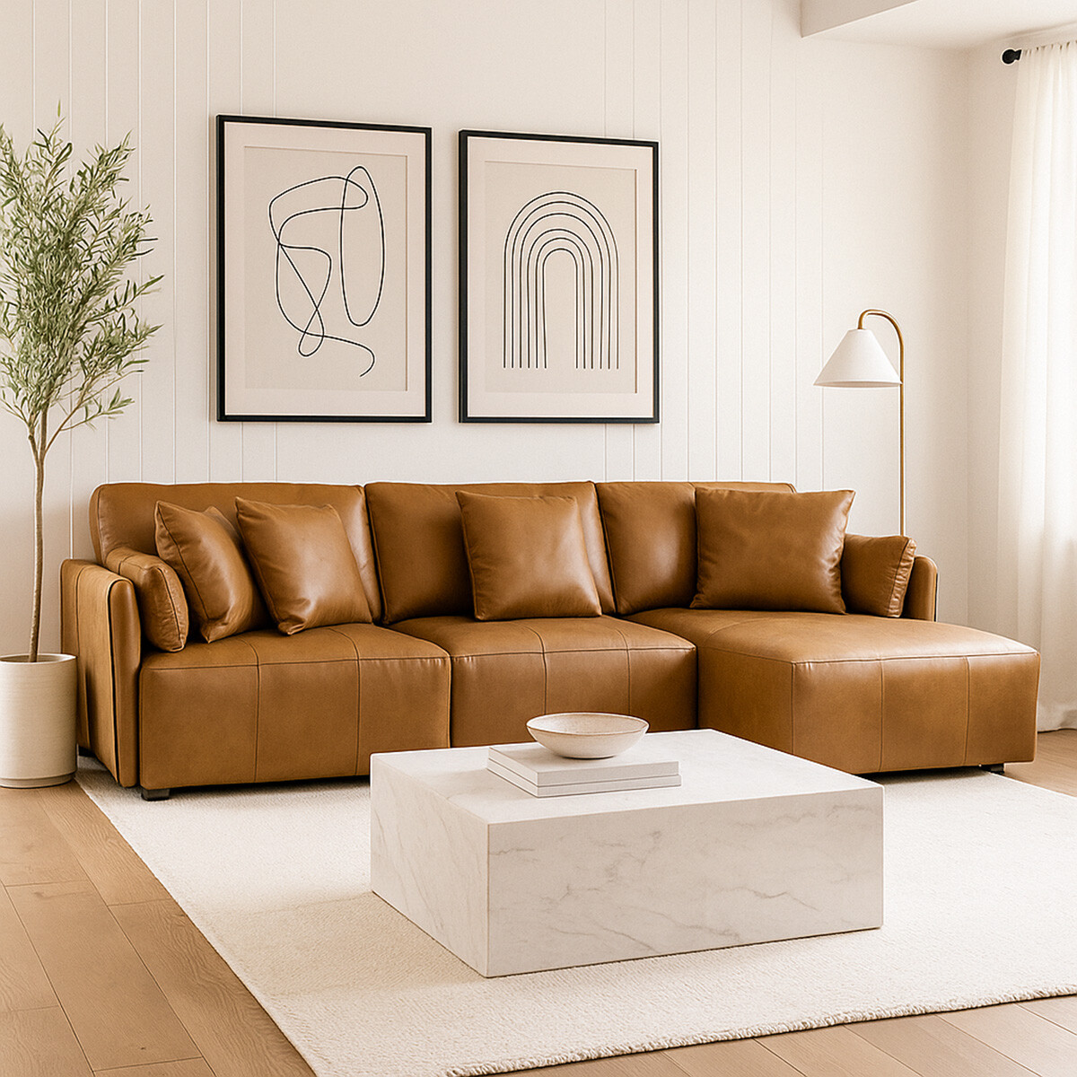 Rinconera Torino - Cuero Natural - Chaise Derecho - 1016 (Nozes) 