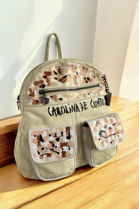 Mochila Jimena Natural Con Arte Nude Pintado A Mano.