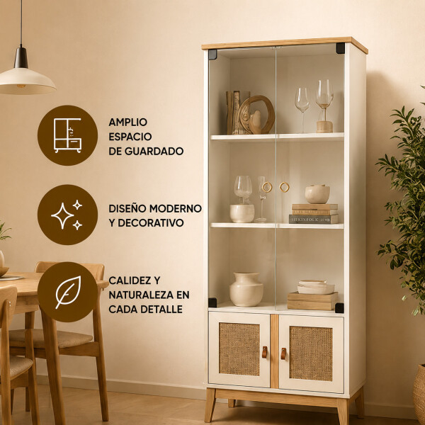 Cristalero ComboHome Rattan Estantes 2 Puertas 180cm Calidad Blanco 1