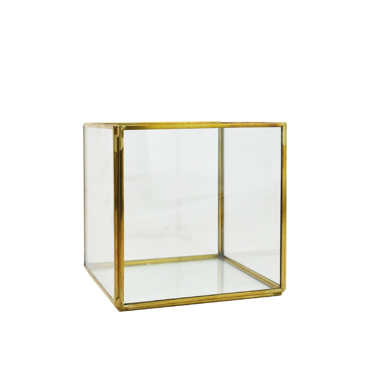 CAJA DECORATIVA VIDRIO 12.3X12.3X12CM BORDE DORADO 