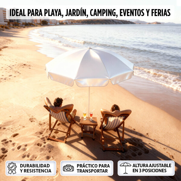 Sombrilla De Playa Reforzada 2.30m Grande Jardin Patio Con Filtro Uv Imback Color Blanco Sombrilla De Playa Reforzada 2.30m Grande Jardin Patio Con Filtro Uv Imback Color Blanco