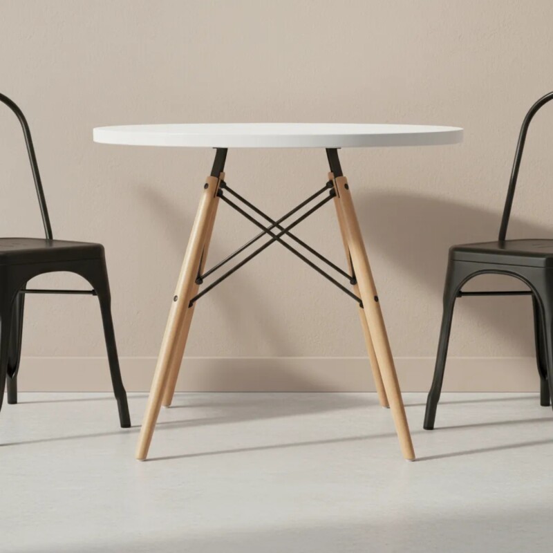 Juego de comedor Con Mesa Circular de 80cm + 2 Sillas Tolix Blanco