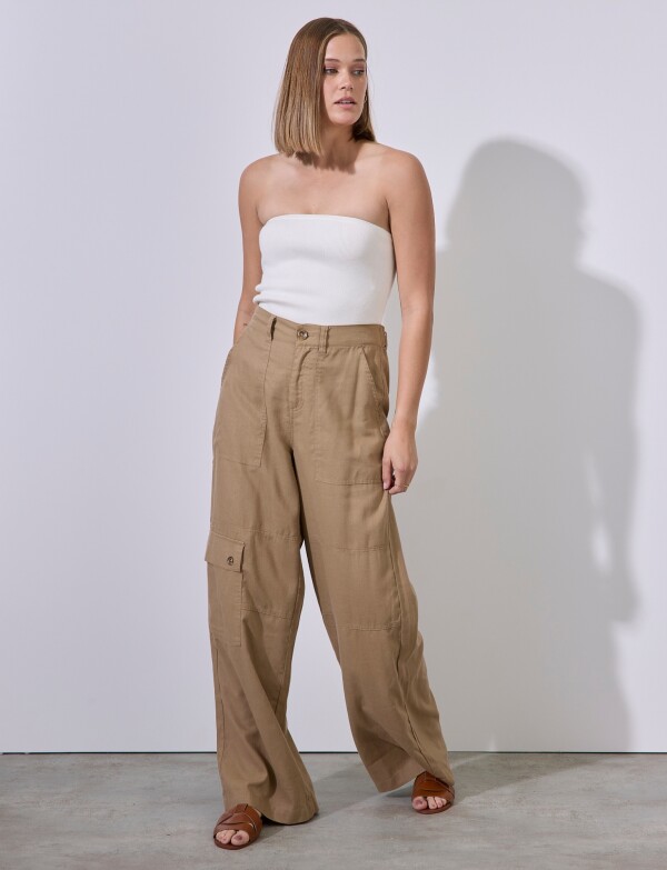 Pantalon Lino Cargo TOSTADO