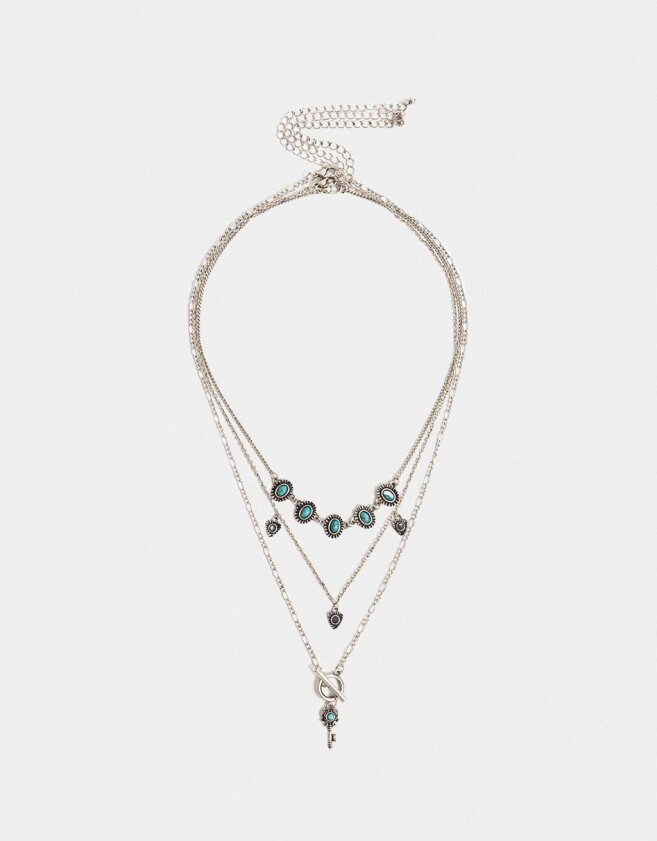 Collares Cortos Piedra Collar Corto De Metal - Plateado