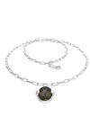 COLLAR LARGO DE ALEACIÓN DE METALES BAÑADO EN PLATA DE LEY CON CRISTAL FACETADO GRIS Colgante