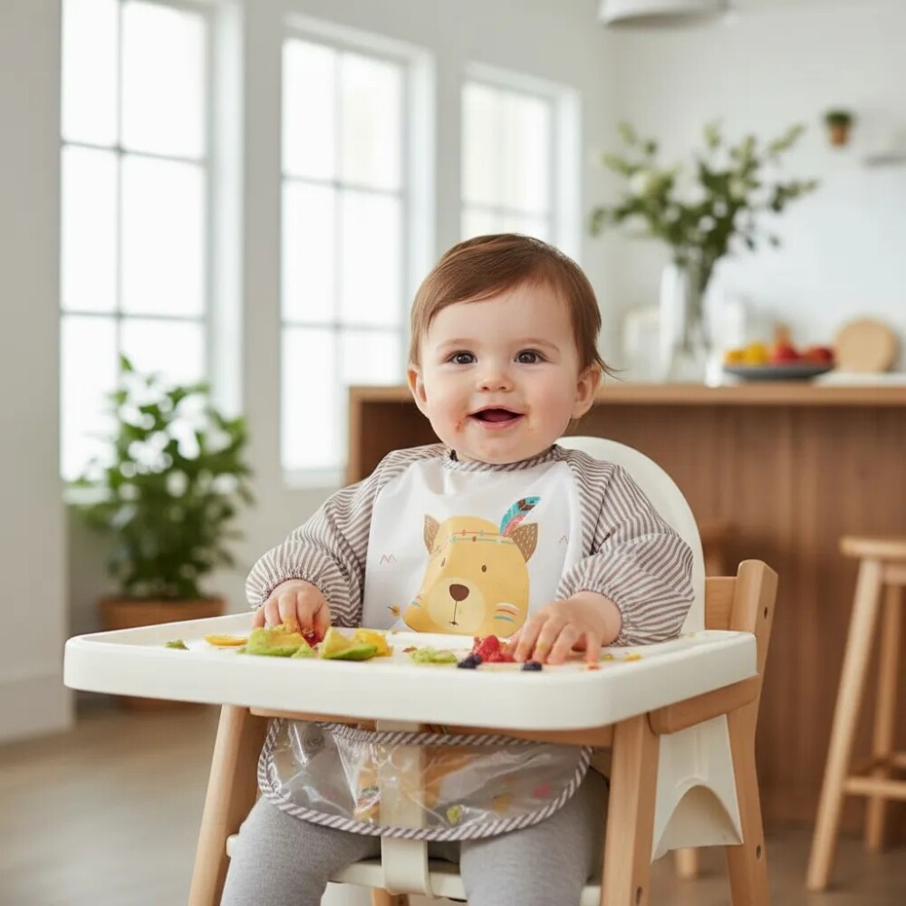 Babero con manga Little Ones gatito beige