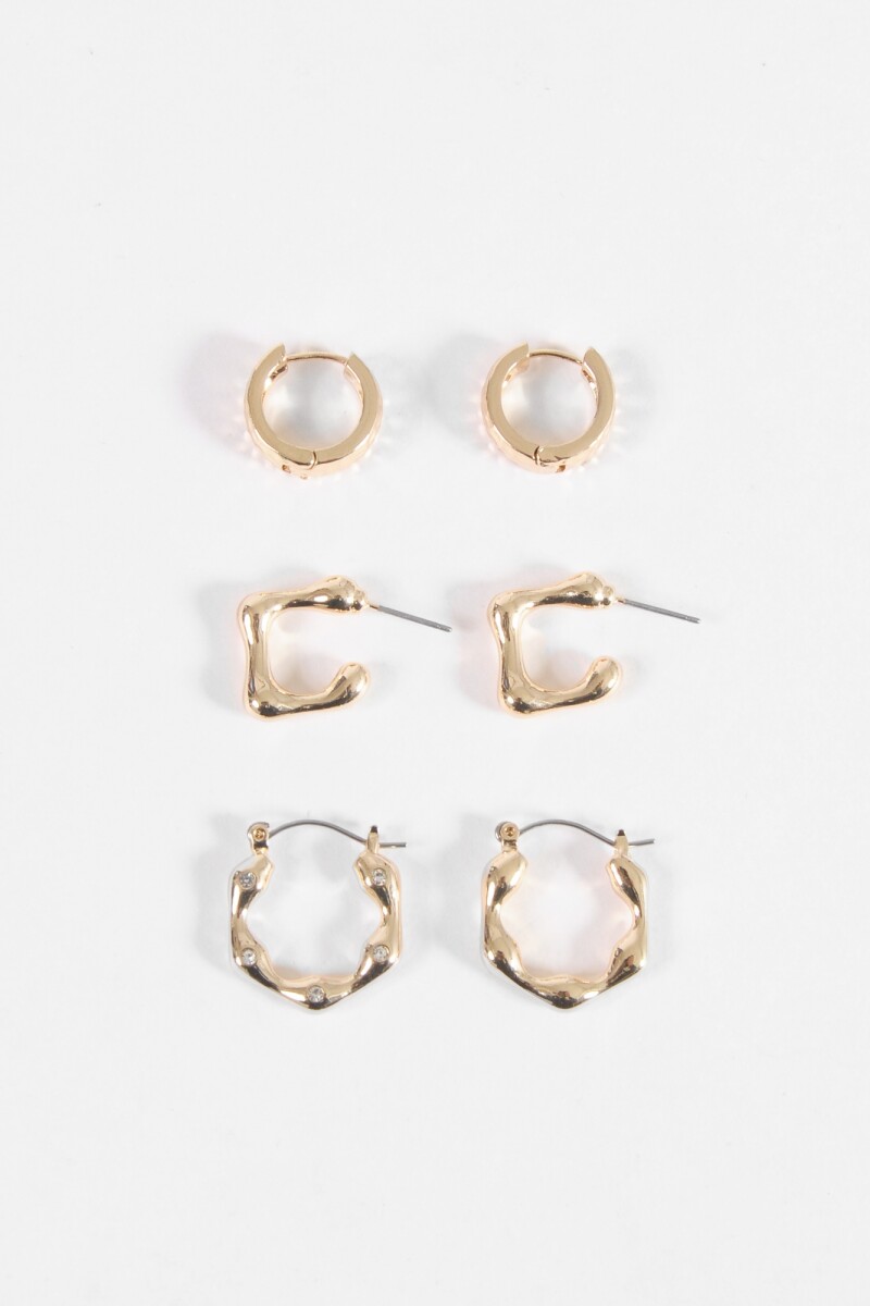 Set de tres aros wavy dorado