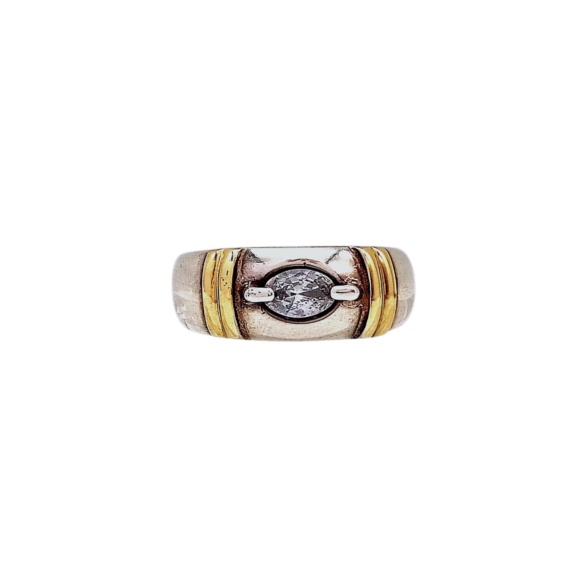 Anillo Solitario bombe- Plata y Oro-Sin piedra-AN5946 - sinpiedra 