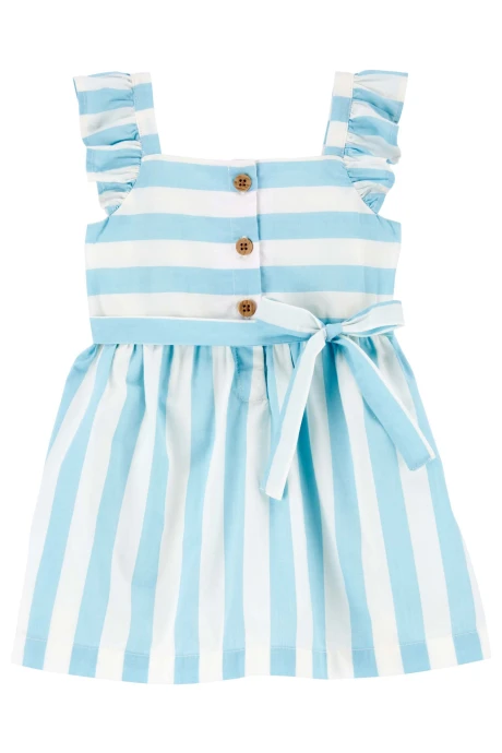 Vestido de popelina con volantes y lazo, diseño a rayas Vestido de popelina con volantes y lazo, diseño a rayas