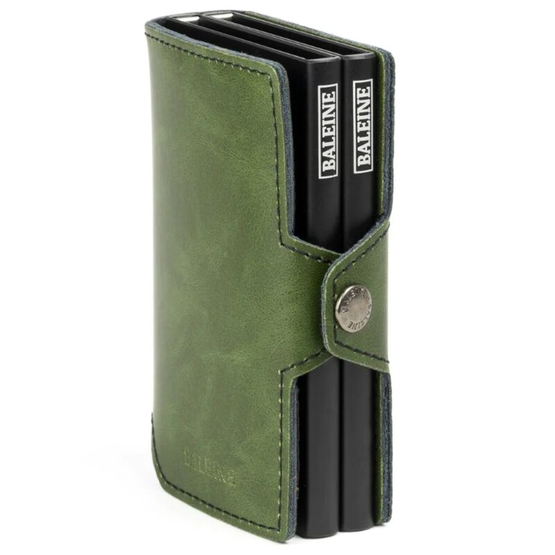Billetera Baleine Double Kansas en Aluminio y Cuero con Protección RFID Army Green