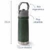 Botella Térmica de Acero Inoxidable 650 ml con Asa – Doble Pared Mantiene Frío y Calor Verde