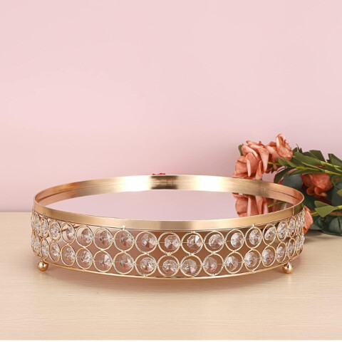 Soporte de Torta de 30CM Dorado C/ Espejo y Diamantes Soporte de Torta de 30CM Dorado C/ Espejo y Diamantes