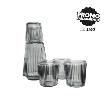 Set x 4 vasos de vidrio texturizado más jarra Gris