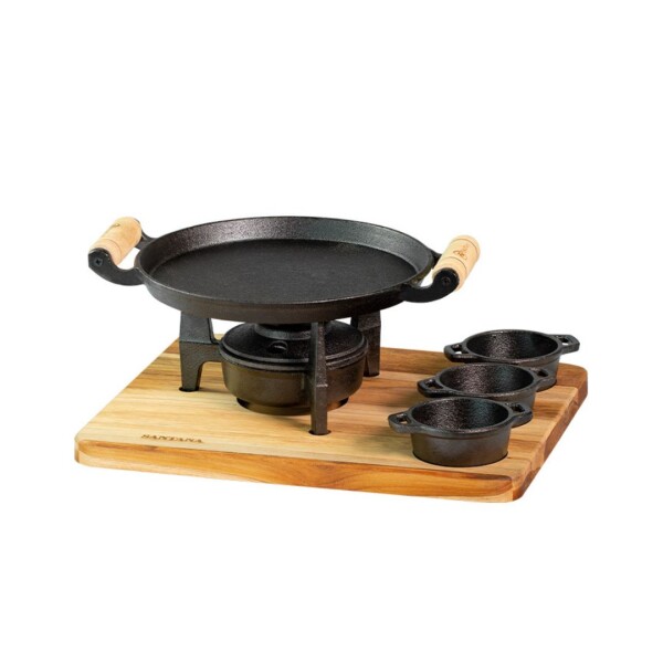 Brasero Plancha con mechero de hierro y salseras Brasero Plancha con mechero de hierro y salseras